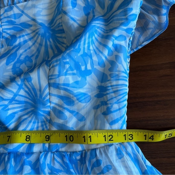 Amanda Uprichard Venezia blue & cream off shoulder midi dress size XS - Picture 12 of 13